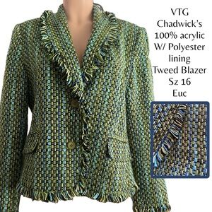 VTG Chadwick's100% acrylic W/ Polyester lining Tweed Blazer Sz 16